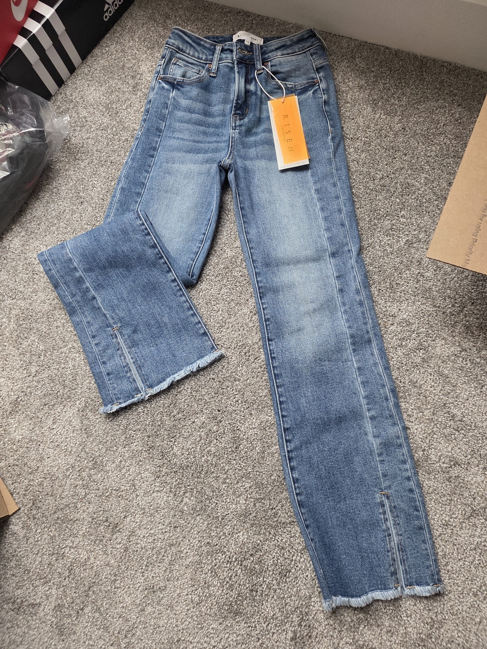 Risen Mid-Blue Straight Crop Jeans